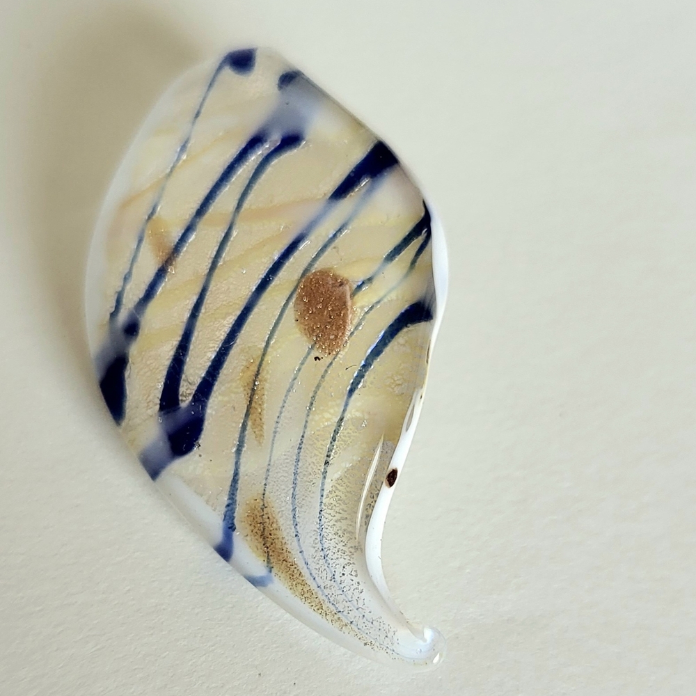 Artistic White Glass Pendant with Blue and Gold Swirls